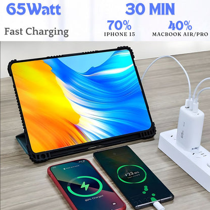 ZAUQ 65W GaN PD USB-C Fast Charger, 3 Port Wall Adapter PD3 QC3 Power Delivery for Laptops and All Type of Mobile Phones