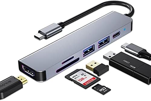 Zawk ذوق Type C USB Hub HDMI Adapter, 6 in 1 Type C Hub Compatible with MacBook pro to HDMI 4k