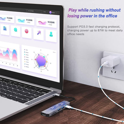 Zawk ذوق Type C USB Hub HDMI Adapter, 6 in 1 Type C Hub Compatible with MacBook pro to HDMI 4k