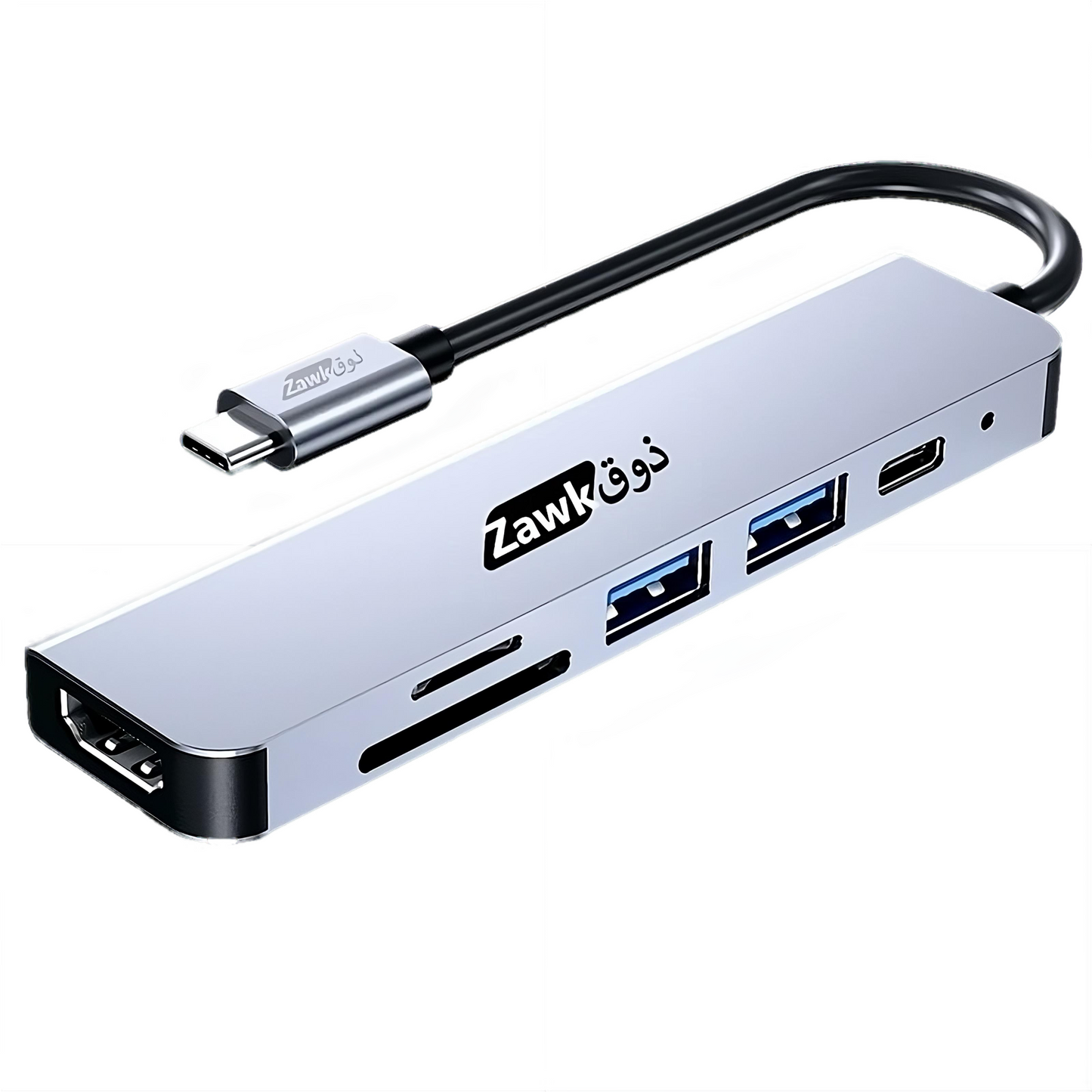 Zawk ذوق Type C USB Hub HDMI Adapter, 6 in 1 Type C Hub Compatible with MacBook pro to HDMI 4k