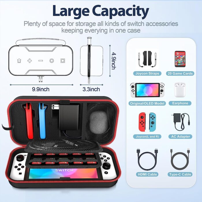 Switch OLED Carrying Case Compatible with Nintendo Switch/OLED Model, Portable Switch Travel Carry Case
