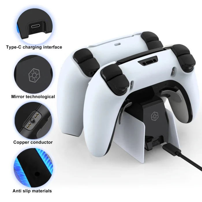 HONCAM PS5 Charging Station with LED Indicator for Playstation Dualsense Controller & Edge Controller