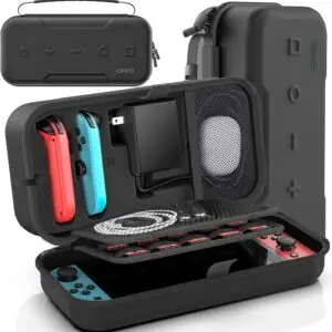 Switch OLED Carrying Case Compatible with Nintendo Switch/OLED Model, Portable Switch Travel Carry Case Fit for Joy-Con and Adapter, Hard Shell Protective Switch Pouch Case with 20 Games, Black