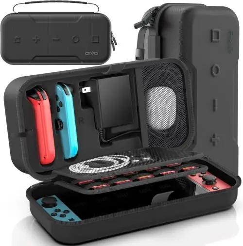 Switch OLED Carrying Case Compatible with Nintendo Switch/OLED Model, Portable Switch Travel Carry Case Fit for Joy-Con and Adapter, Hard Shell Protective Switch Pouch Case with 20 Games, Black