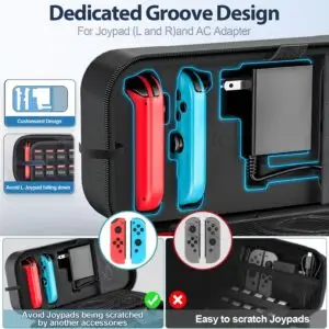 Switch OLED Carrying Case Compatible with Nintendo Switch/OLED Model, Portable Switch Travel Carry Case Fit for Joy-Con and Adapter, Hard Shell Protective Switch Pouch Case with 20 Games, Black
