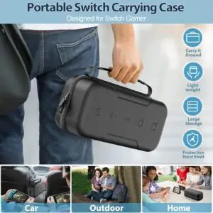 Switch OLED Carrying Case Compatible with Nintendo Switch/OLED Model, Portable Switch Travel Carry Case Fit for Joy-Con and Adapter, Hard Shell Protective Switch Pouch Case with 20 Games, Black